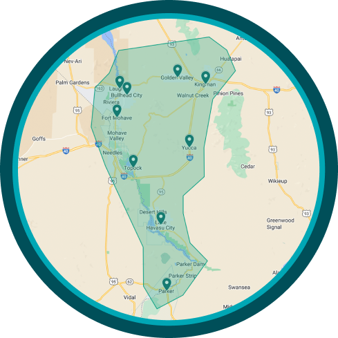 Circular service area map for Air Control Home Services