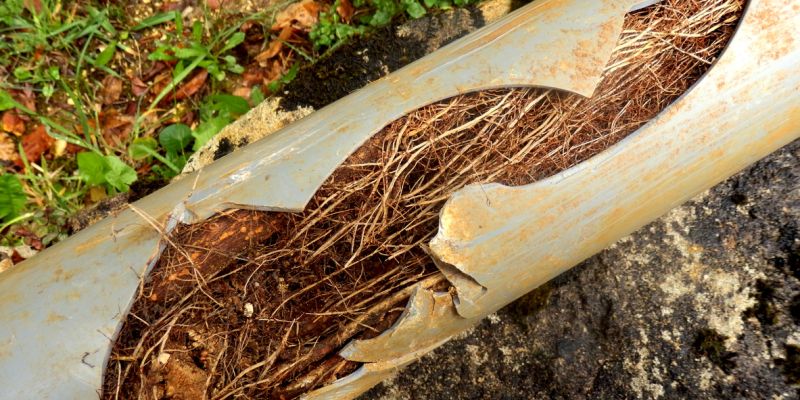 Tree root intrusion in pipe